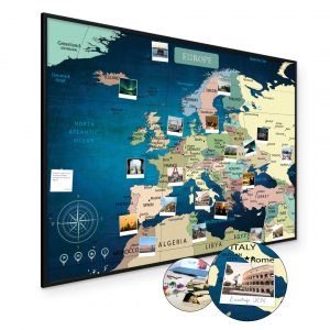 Europakarte Blau A1 Pinnwand Kork Aluminiumrahmen Schwarz