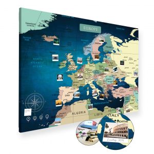 Europakarte Blau Gross XXL Pinnwand Leinwand