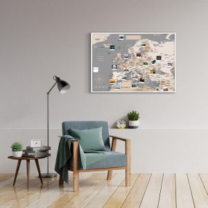 Europakarte Pastell Grau A1 Pinnwand Aluminiumrahmen Weiss Wand