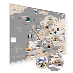 Europakarte Pastell Grau A1 Pinnwand Kork Aluminiumrahmen Weiss