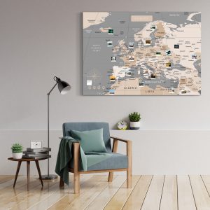 Europakarte Pastell Grau Gross XXL Pinnwand Leinwand Wand