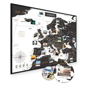 Europakarte Schwarz Weiss A1 Pinnwand Kork Aluminiumrahmen Schwarz