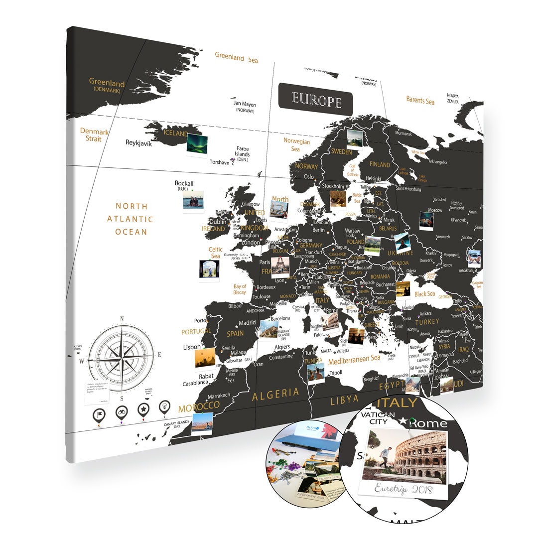 Europakarte-Schwarz-Weiss-Gross-XXL-Pinnwand-Leinwand Europakarte Schwarz Weiss Gross XXL Pinnwand Leinwand