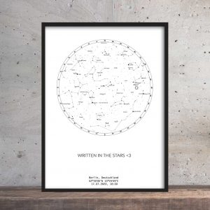 Sternenhimmel Poster Persönliche Sternenkarte Weiss-Schwarz Pimavo