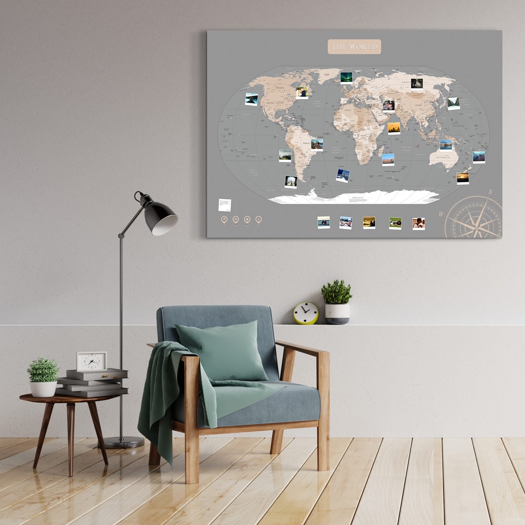 Weltkarte-Pastell-Grau-Gross-XXL-Pinnwand-Leinwand-Wand Weltkarte Pastell Grau Gross XXL Pinnwand Leinwand Wand