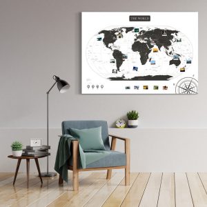Weltkarte Schwarz Weiss Gross XXL Pinnwand Leinwand Wand